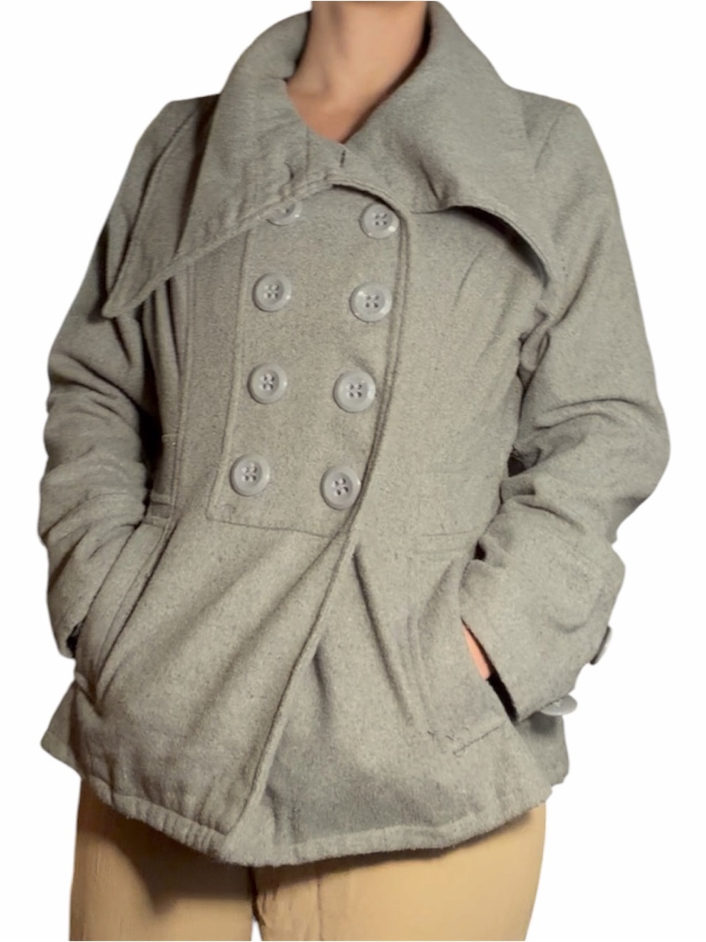therapy Kids Double-Breasted Light Gray Pea Coat